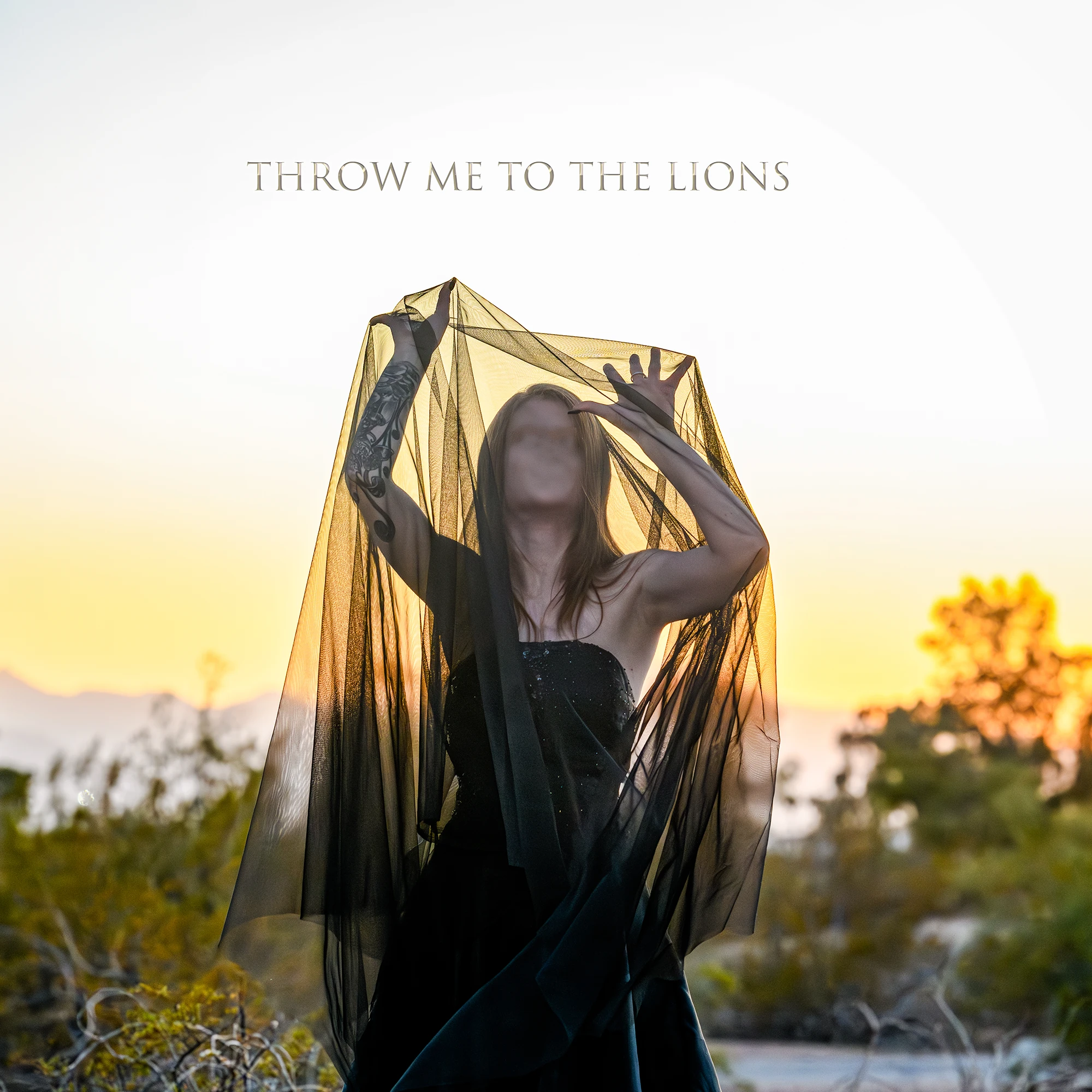 The Cost of Continuity album cover: a figure beneath a black veil in the desert sunset, with Throw Me to the Lions above.